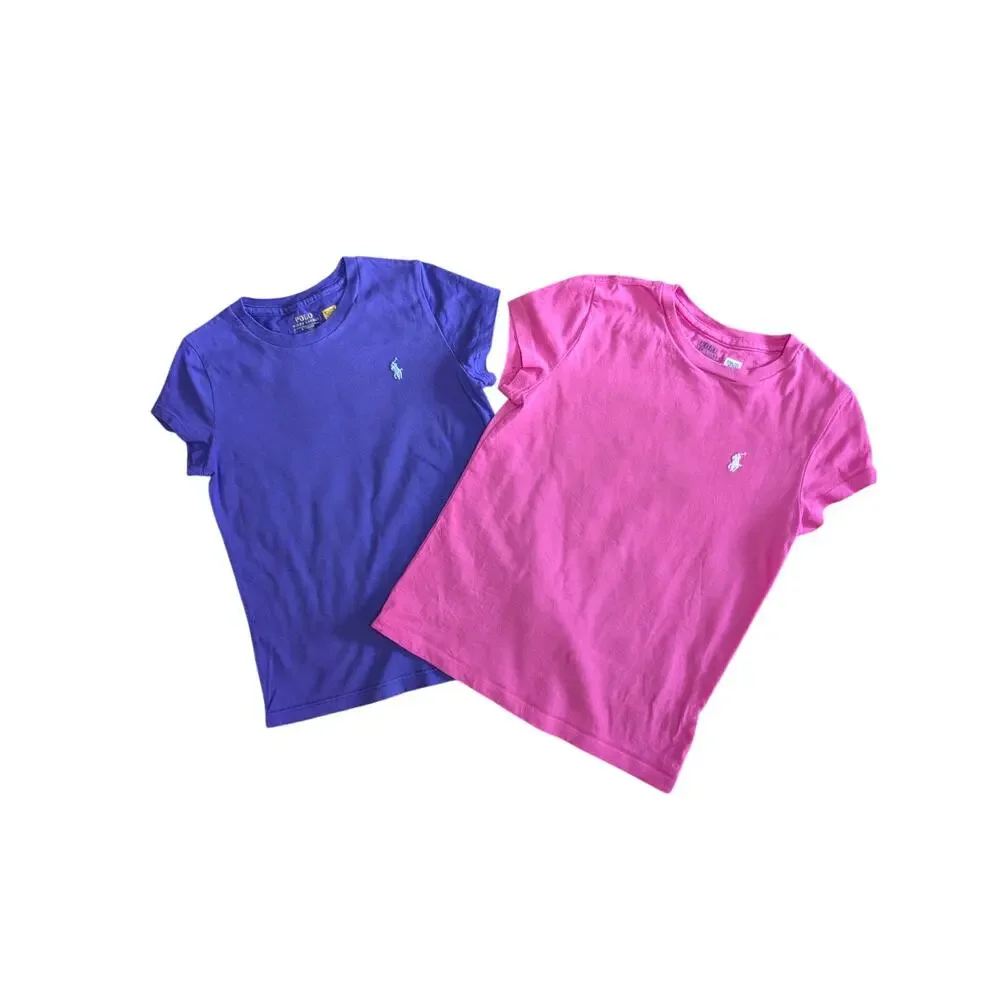 Polo Ralph Lauren Girls Tops, 2Ct Purple & Pink Short Sleeve Crewneck Tees, Sz 6